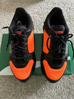 PUMA Women  Black and Bright Orange Athletic Sneakers